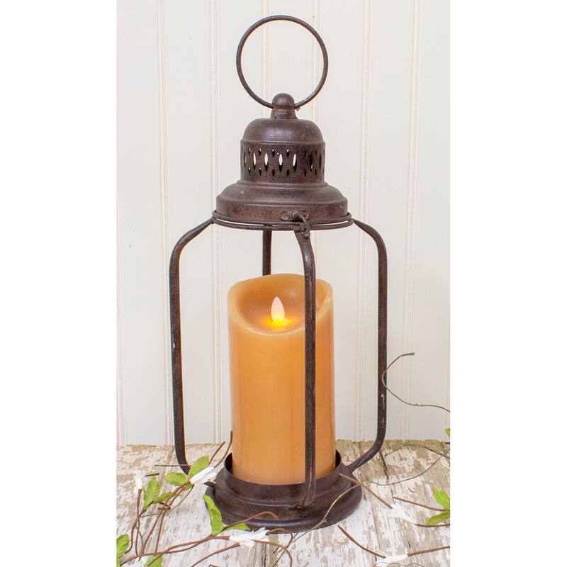 16" Rustic Brown Metal Pillar Candle Holder