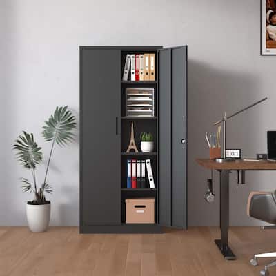 71"H Metal Lockable Garage Storage Cabinet with 3 Shelves