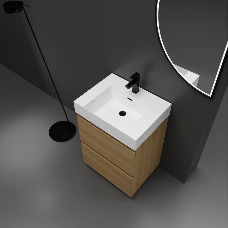 Elegant 24-Inch Bathroom Vanity with Single Resin Sink, 2 Drawers, Waterproof Finish, and Pre-Drilled Faucet Hole