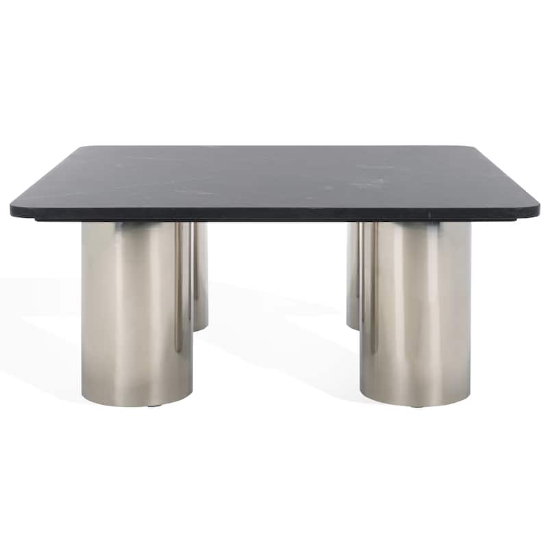 SAFAVIEH Couture Belynda Marble Top Coffee Table - 36"W x 36"D x 14"H - Black/Chrome