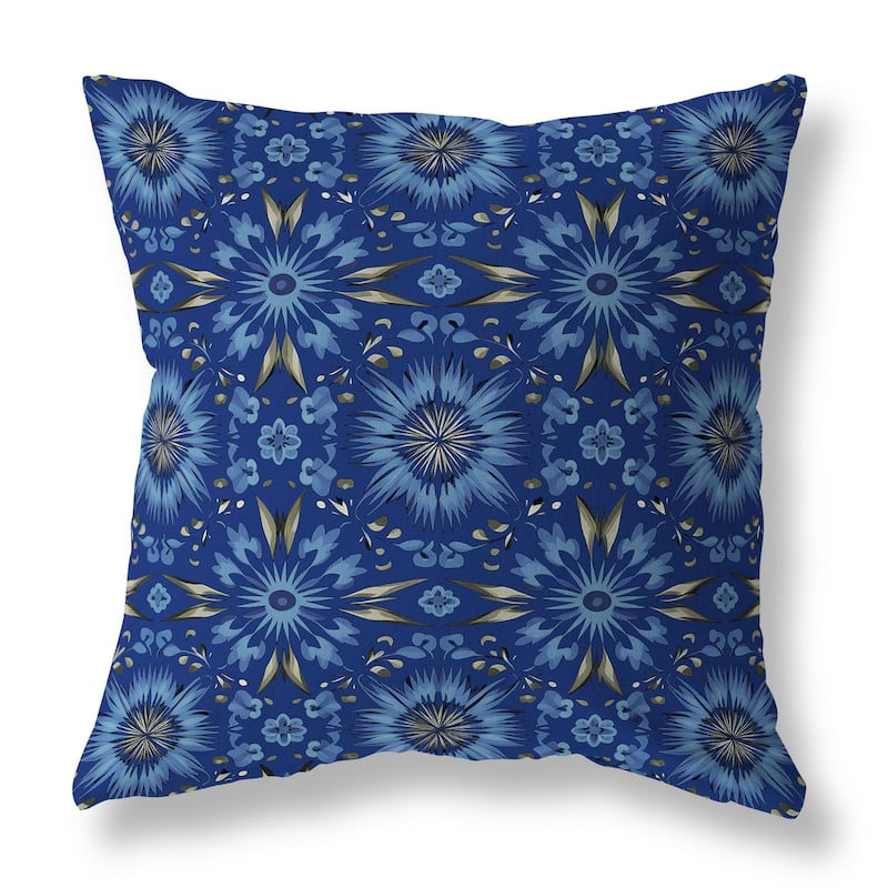 Blue And Grey Batik Bliss Indoor/Outdoor Throw Pillow