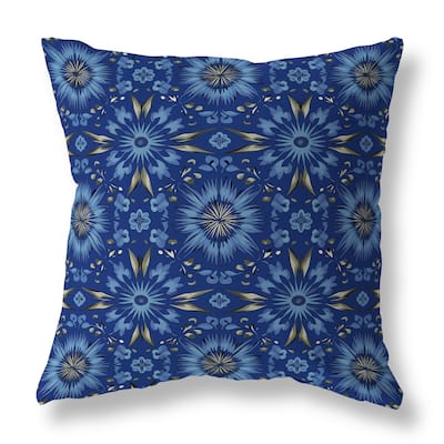 Blue And Grey Batik Bliss Indoor/Outdoor Throw Pillow