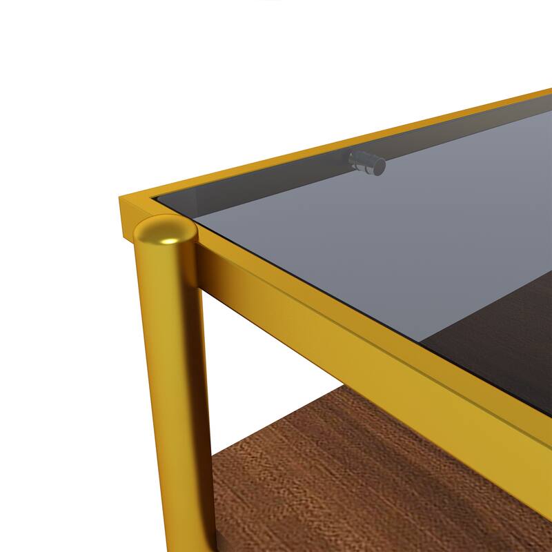 Rectangle Coffee Table with Gray Tempered Glass top and Legs, Modern Table for Living Room