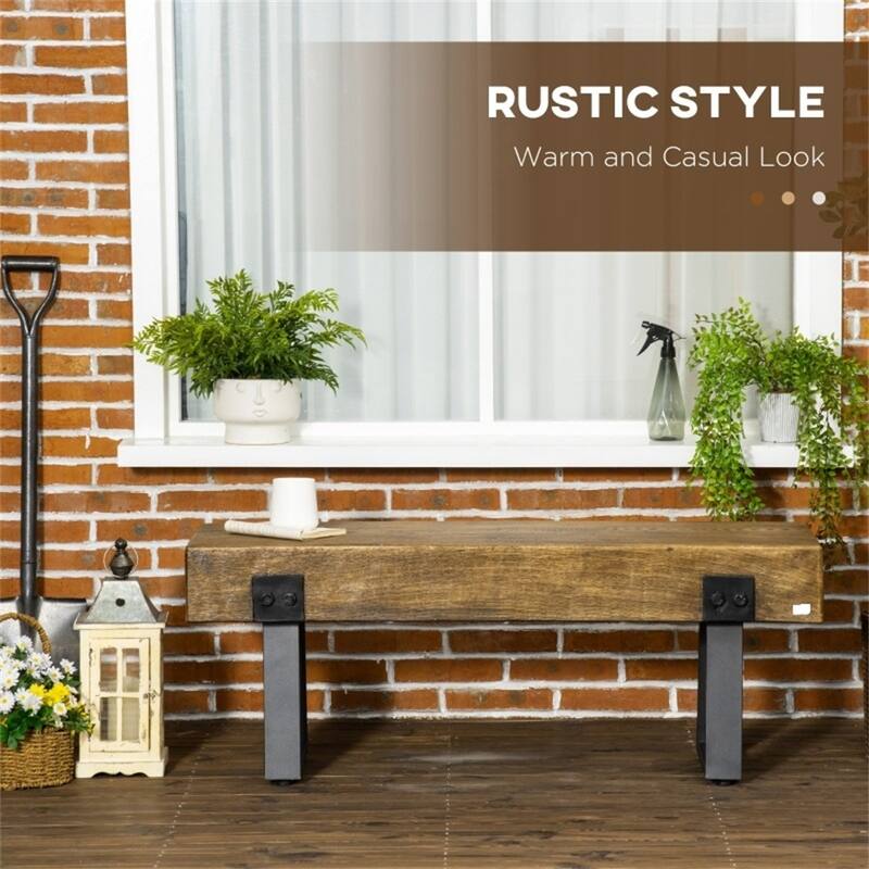 Rustic Garden Bench with Concrete Wood Grain Top and Metal Sled Base for Indoor or Outdoor Use - 48" L x 16.25" W x 18" H