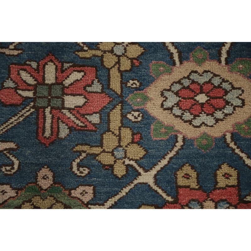 Hand Knotted Oriental 100% Wool Carpet Traditional Floral Navy Blue & Blues Heriz (serapi) Area Rug - 12' 3'' X 9' 9''