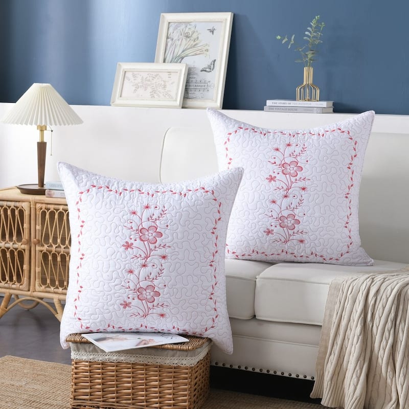 MarCielo 2 Pack Pillow Shams Throw Pillow Covers Euro Sham Embroidery - 26 by 26 - White/Red