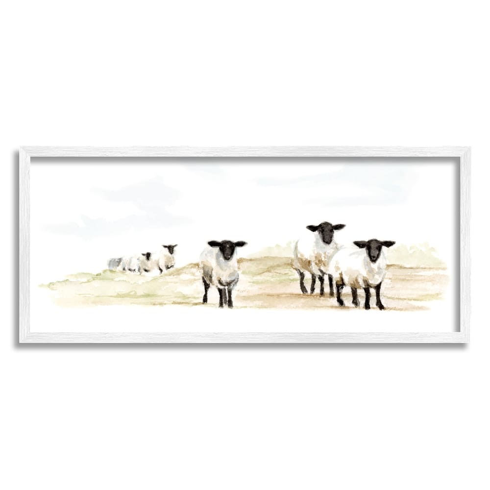 Stupell Sheep Farm Flock Children's Nursery Watercolor Painting Framed Wall Art - Yellow