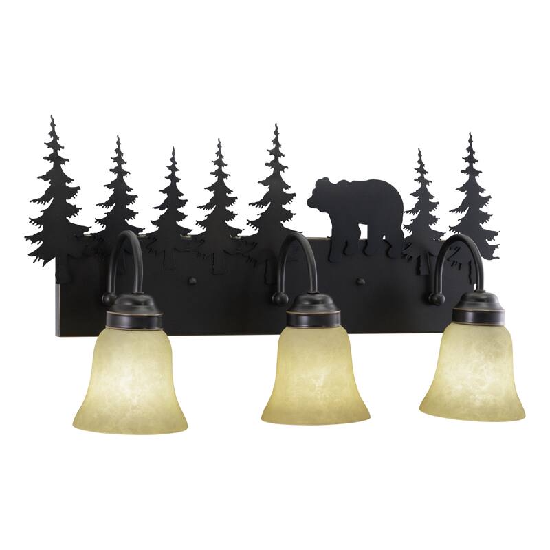 Bozeman 3 Light Bronze Rustic Bear Bathroom Vanity Fixture - 24.75-in W x 13.75-in H x 7.75-in D