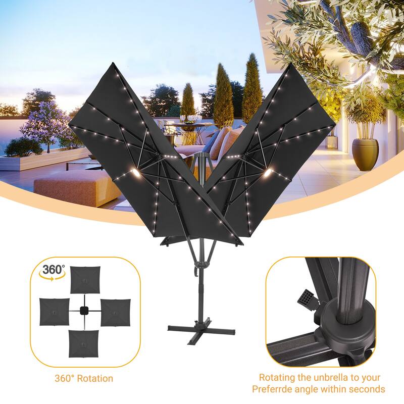 LIVOOSUN Aluminum 10x8FT LED Rectangular Cantilever Patio Umbrella