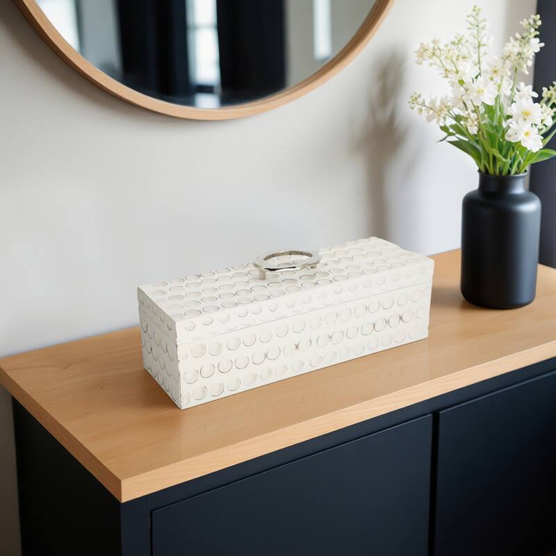 Sculptural Decorative Box with Lid and Gold Accent Handle - 7"