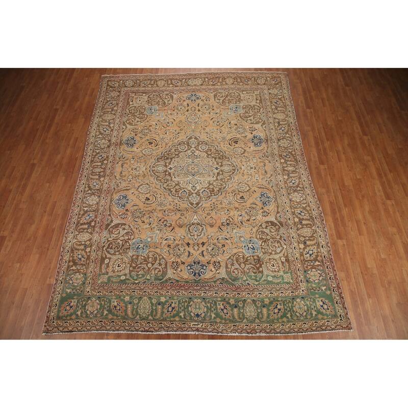 Hand Knotted Oriental 100% Wool Carpet Traditional Floral Oranges & Rust Mashad Area Rug - 12' 3'' X 9' 1''