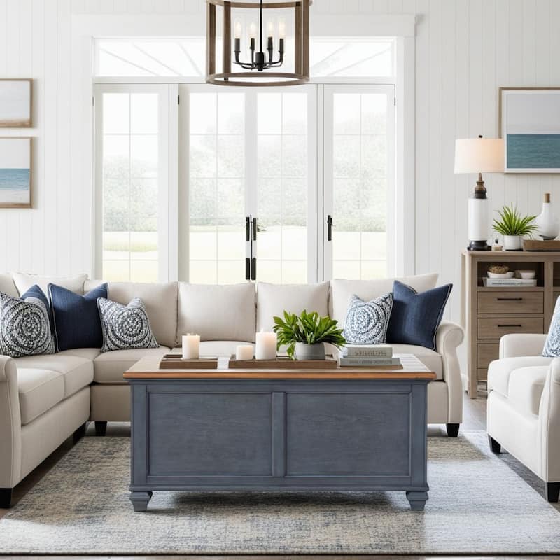 Bridgevine Home Americana 40 inch Lift-Top Coffee Table, No Assembly Required, Corduroy Blue Finish - Corduroy Blue - Wood