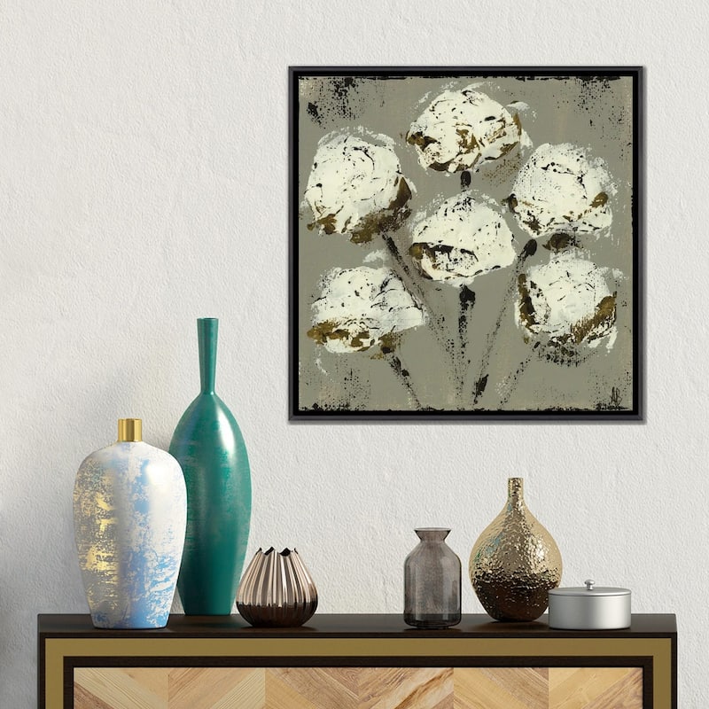 iCanvas "Grey Cotton Stems" by Ashley Bradley Framed