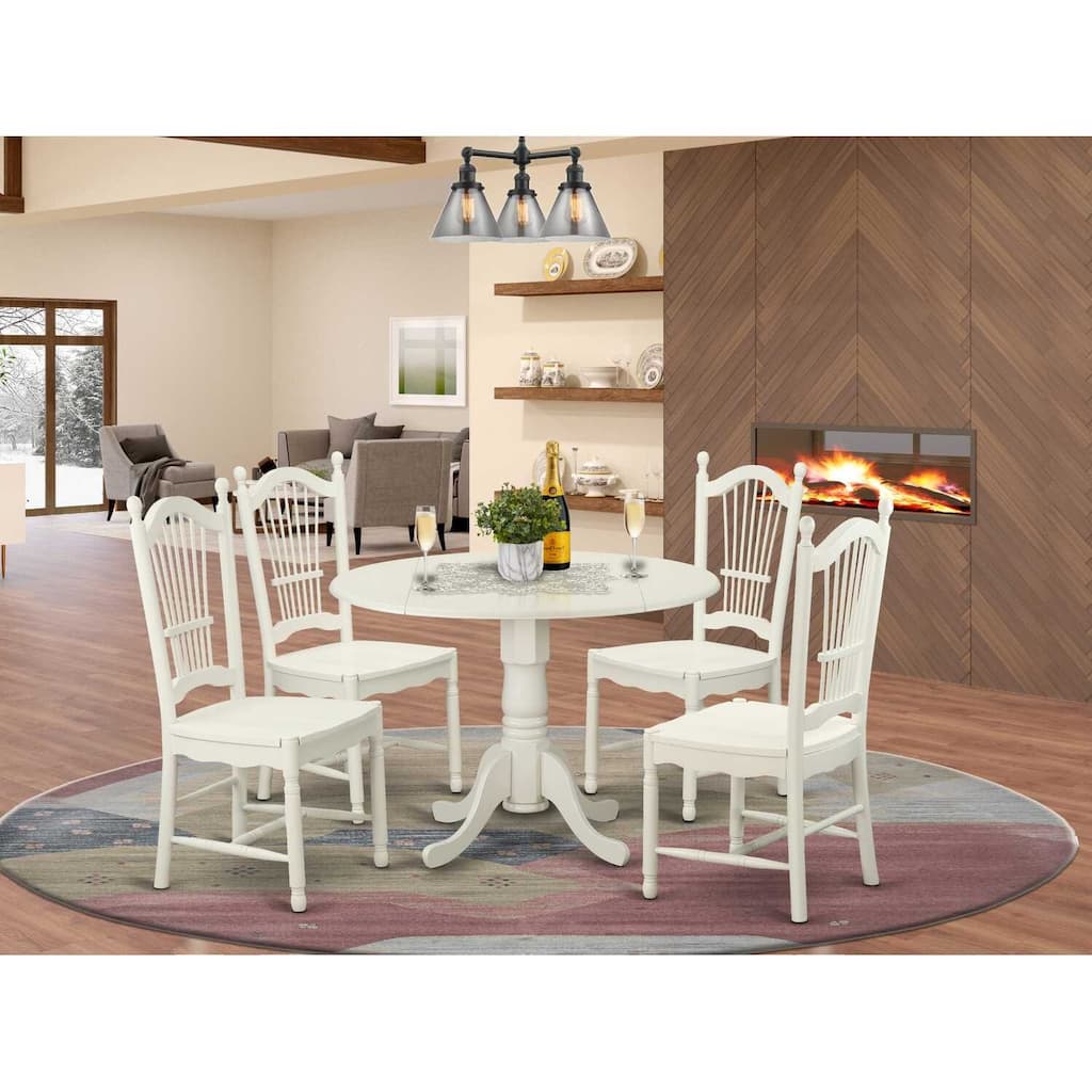 HomeStock 5-Piece Round Buttermilk and Cherry Finish Solid Wood Top Dining table with 4 Chairs