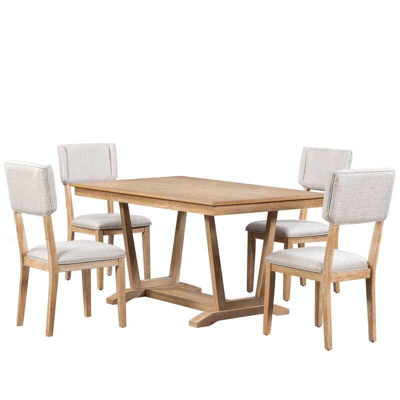 5-Piece Wooden Dining Table Set with 59" Rectangular Table & 4 Chairs