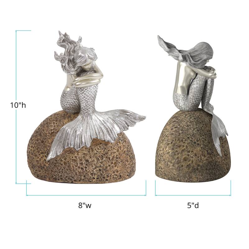 Allan Andrews Silver Mermaid on Rock Decorative Statue