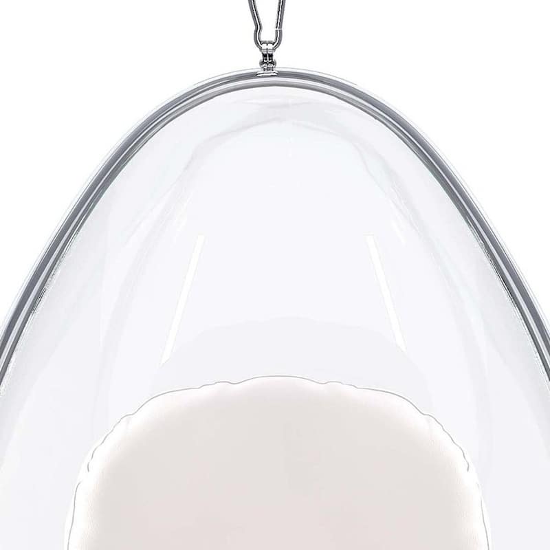 HomeRoots 47" White and Silver Acrylic and Faux Leather Oval Balloon Chair - 27.4' X '44' X '22.8