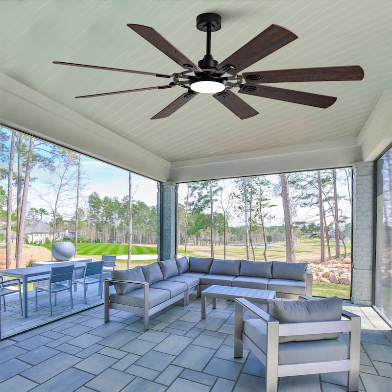 Large Ceiling Fan with Light: Modern 72-inch 8-Blade Outdoor Ceiling Fan with Remote Control - Black + Dark Walnut