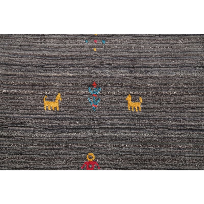 Gray Gabbeh Rug Hand-Knotted Tribal Oriental Wool Carpet - 7'10"x 9'7"