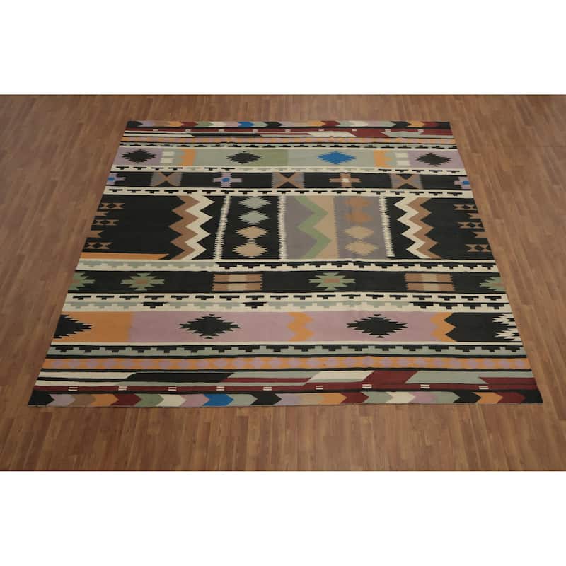 Hand Woven Oriental 100% Wool Carpet Southwestern Tribal Multi-Colored Kilim Area Rug - 11' 4'' X 11' 5''