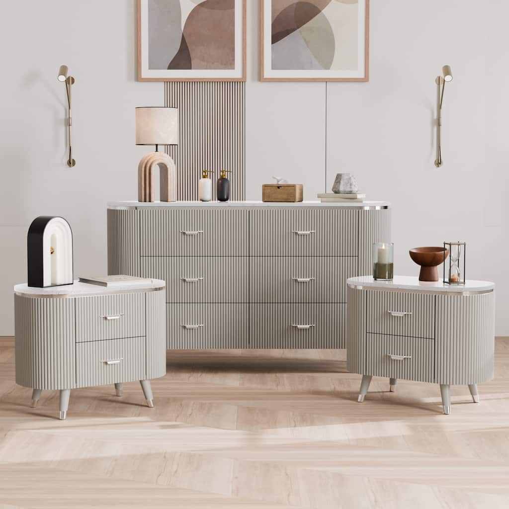 Furniture of America Seraphine Modern 3-Piece Light Grey Solid Wood Dresser and 2-Nightstand Bedroom Set