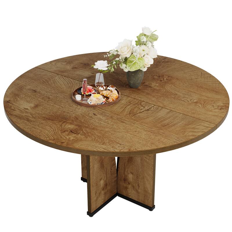 Wooden Large Dining Table, Round Kitchen Table for Dining/Living Room