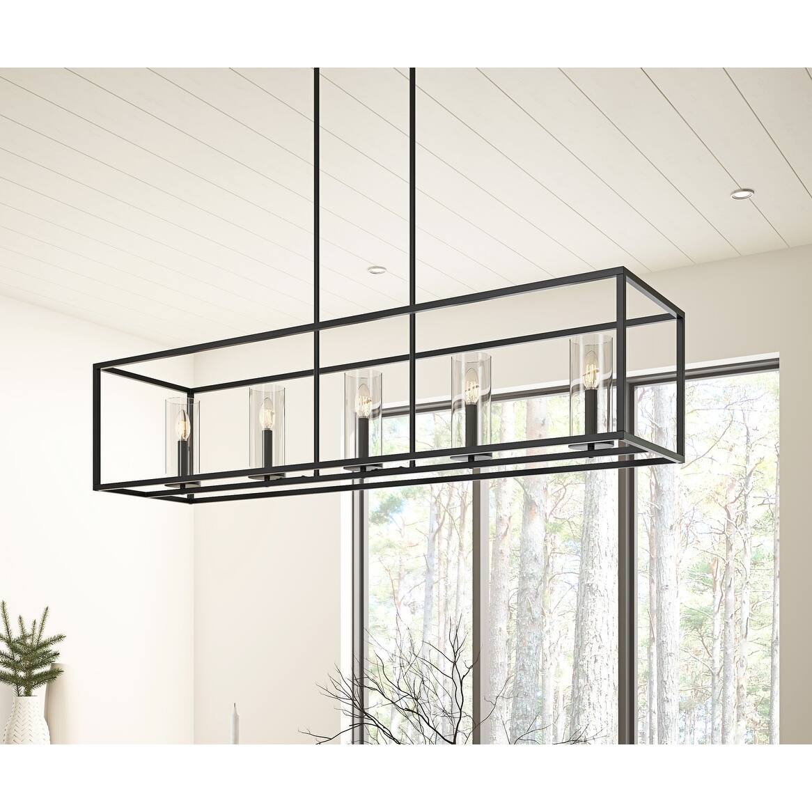 Farmhouse 5Light Rectangle Metal Frame Kitchen Island Chandelier with