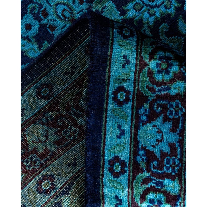 Overton Hand Knotted Wool Vintage Inspired Modern Contemporary Overdyed Blue Runner Rug - 2' 7" x 8' 1"