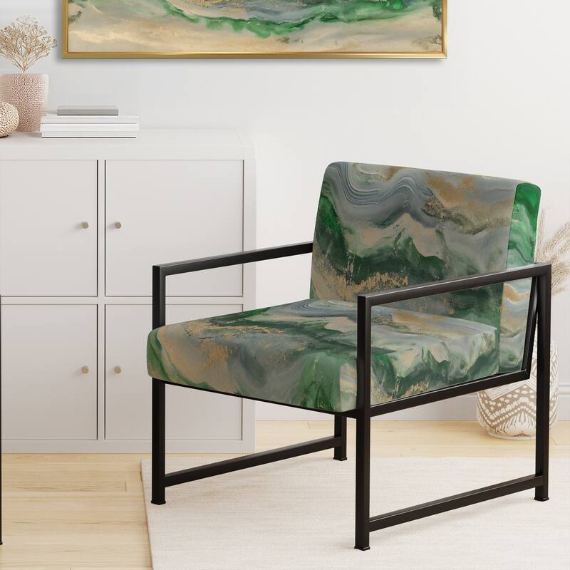 Designart "Coast Blue Sea Waves Watercolour" Upholstered Abstract Accent Chair - Modern Arm Chair For Bedroom