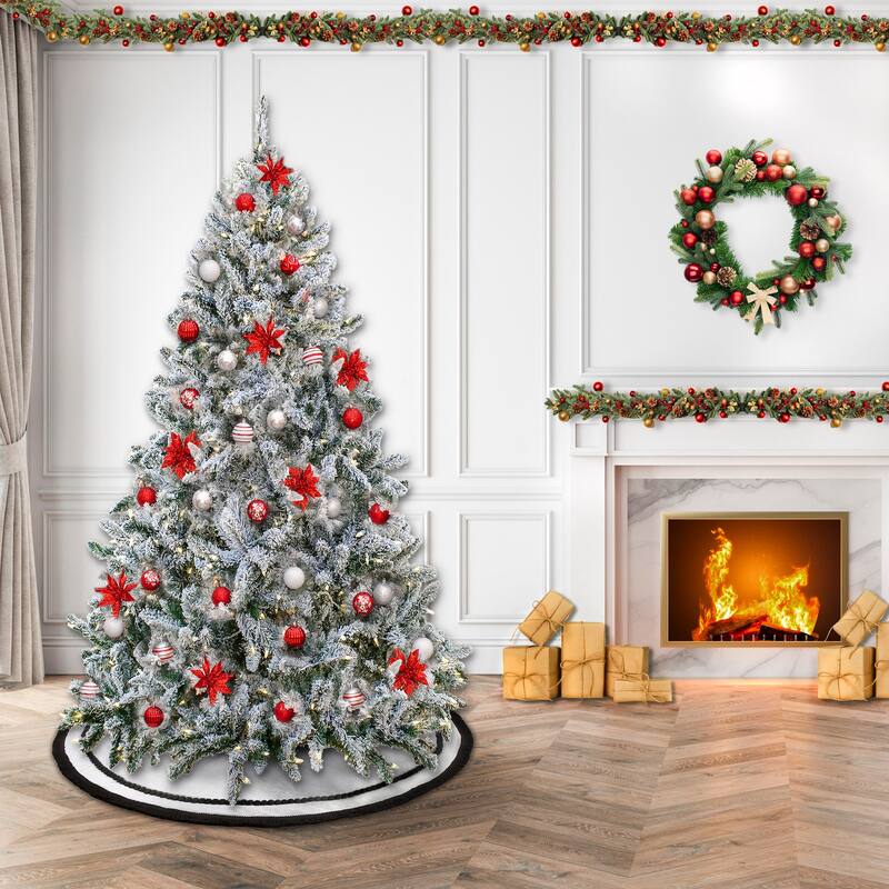 National Tree Company 9 ft. Snowy Hudson Hinged Tree with 1200 Dual Color LED Lights - 9 Foot