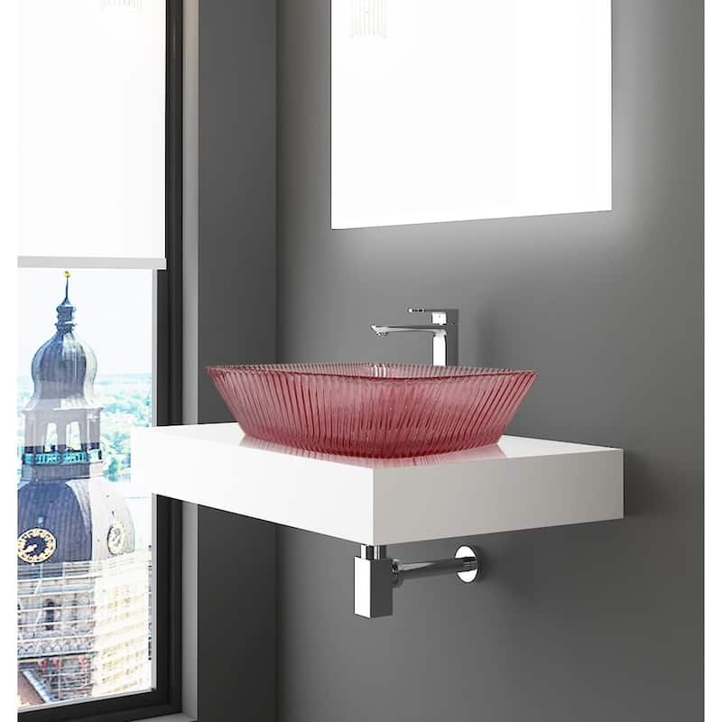 Charlie 18" Rectangle Decorative Crystal Vessel Sinks With White Base