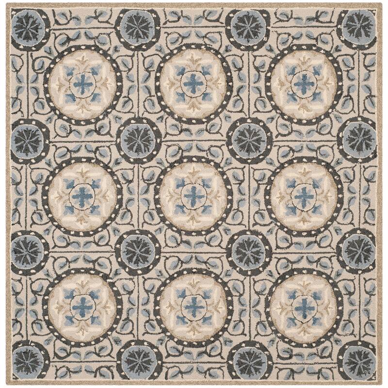 SAFAVIEH Handmade Four Seasons Caspian Floral Rug - 6' Square - Cement/Blue