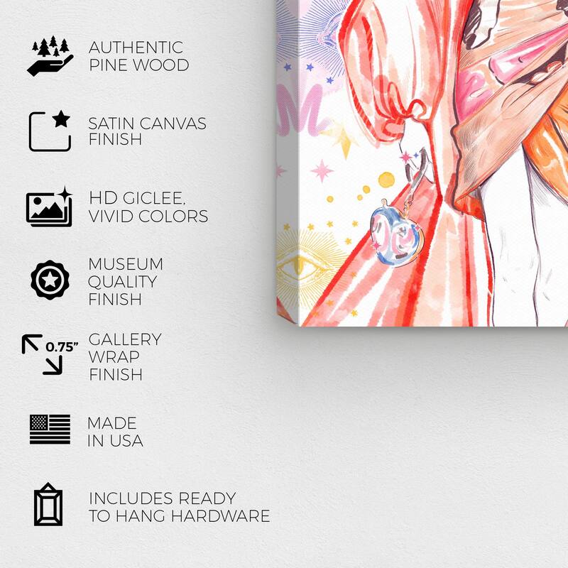 Wynwood Studio Canvas Fashion and Glam Orange Dress Doll Orange and Wall Art Canvas Print