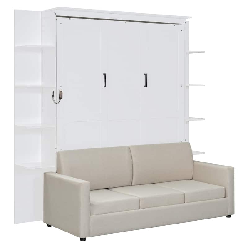 Queen Size Murphy Bed Wall Bed With Sofa,This Murphy Bed Can Be Folded Away Into A Cabinet To Open Up Floor Space In Any Room