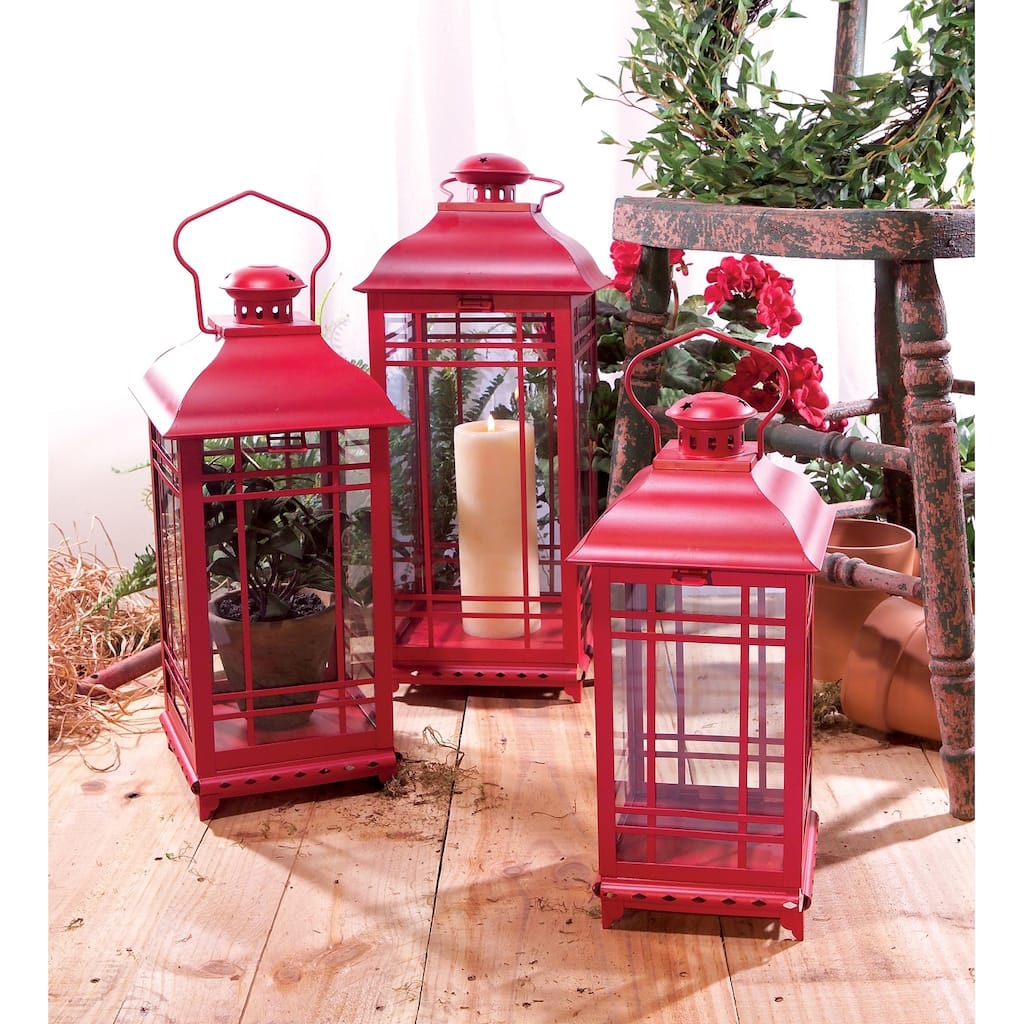 Metal Lantern (Set of 3) - 8 x 8 x 20; 7 x 7 x 17; 5.5 x 5.5 x 14