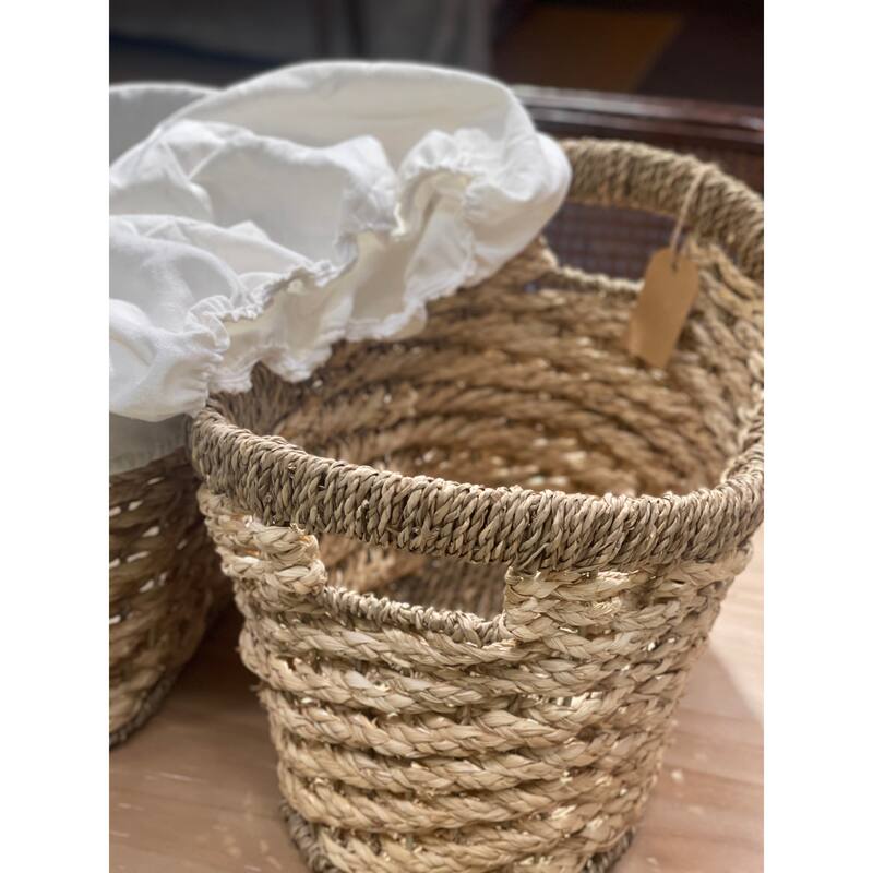 Woven Baskets for Pantry Organizer with Linen and Builtin Handles Set