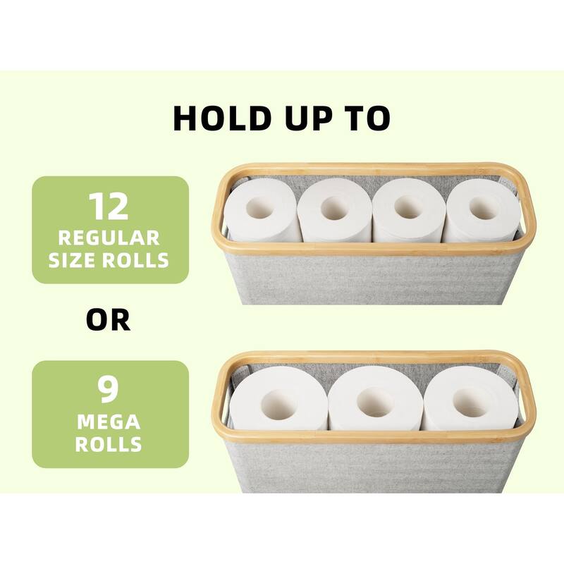 Freestanding Toilet Paper Holder for 9 Mega Rolls, Bathroom Storage Basket With Side Window - 17.5"L x 6"W x 13.75"H