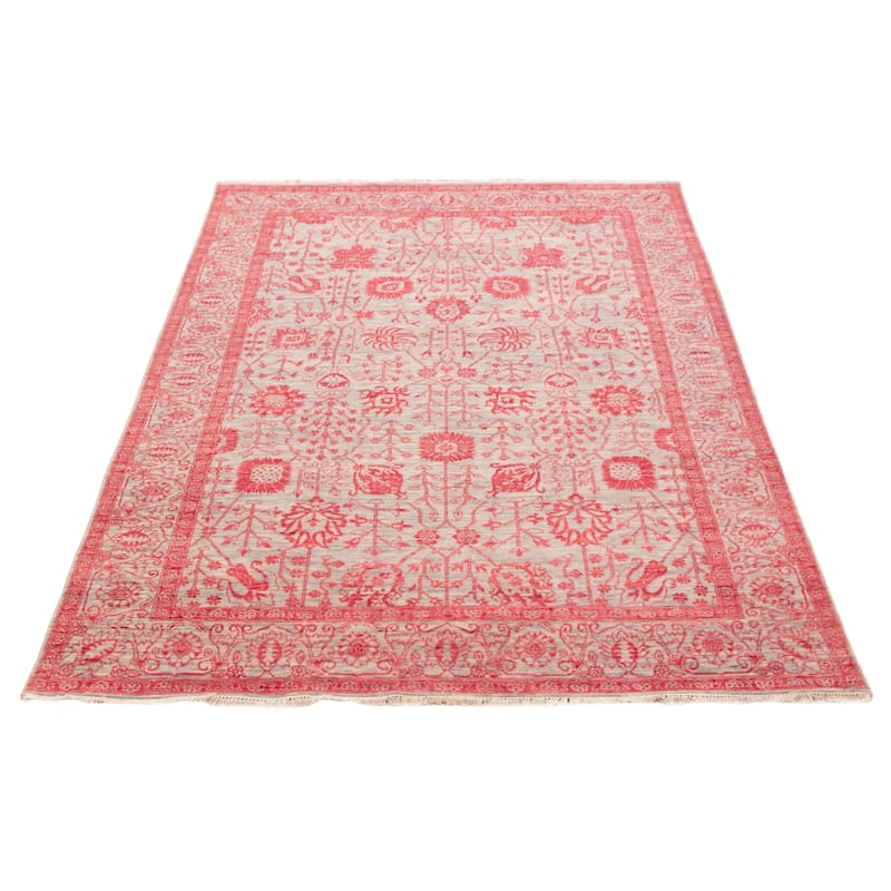 ECARPETGALLERY Hand-knotted Heritage Light Grey Silk, Wool Rug - 6' 1" x 9' 1"