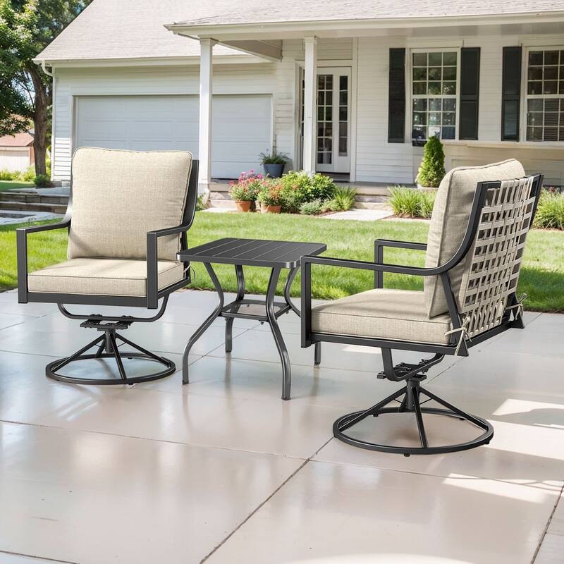 Komodo 3-Piece Outdoor Conversation Set with 2 Rocking Swivel Chairs and Side Table