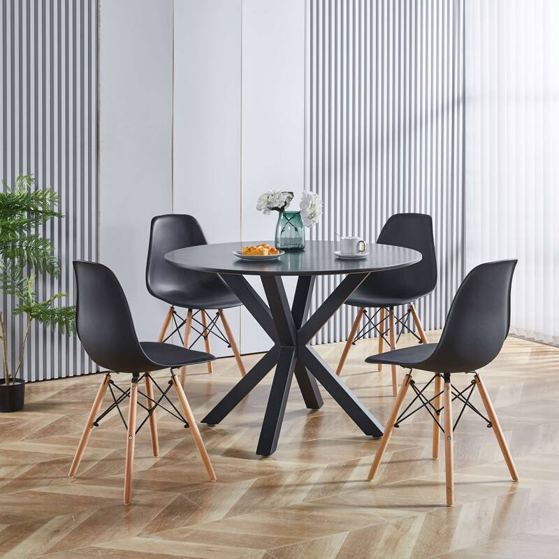 Round Dining Table for 4-6 People, Kitchen Dining Table with MDF Table Top & Metal Cross Legs, Mid-Century Leisure Coffee Table