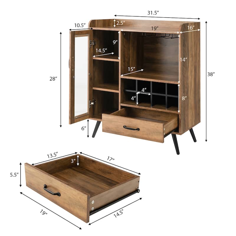 Wooden Buffet Storage Sideboard Standing Wine Cabinet with Drawer