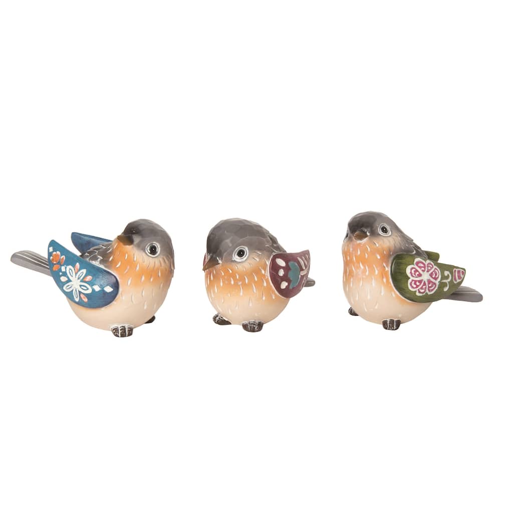 Transpac Resin Flower Detail Bird Set of 3 Spring Home Decorations