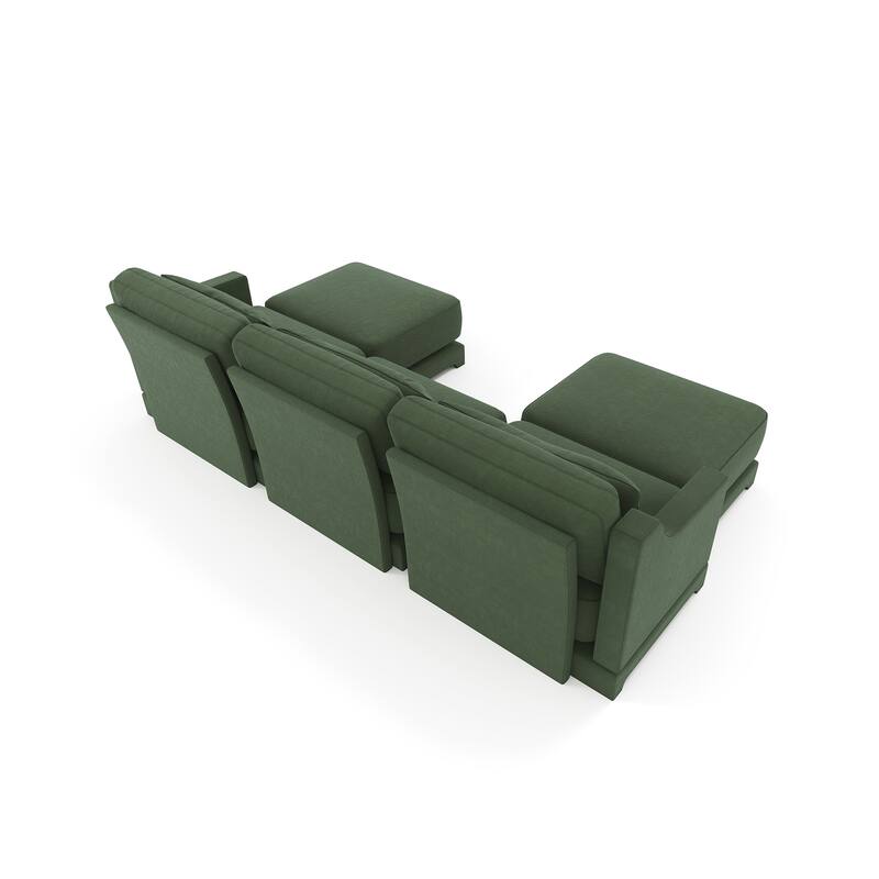 105.9" Chenille 3-Seater Sofa with 2 Ottomans, Lumbar Pillow & Wooden Base