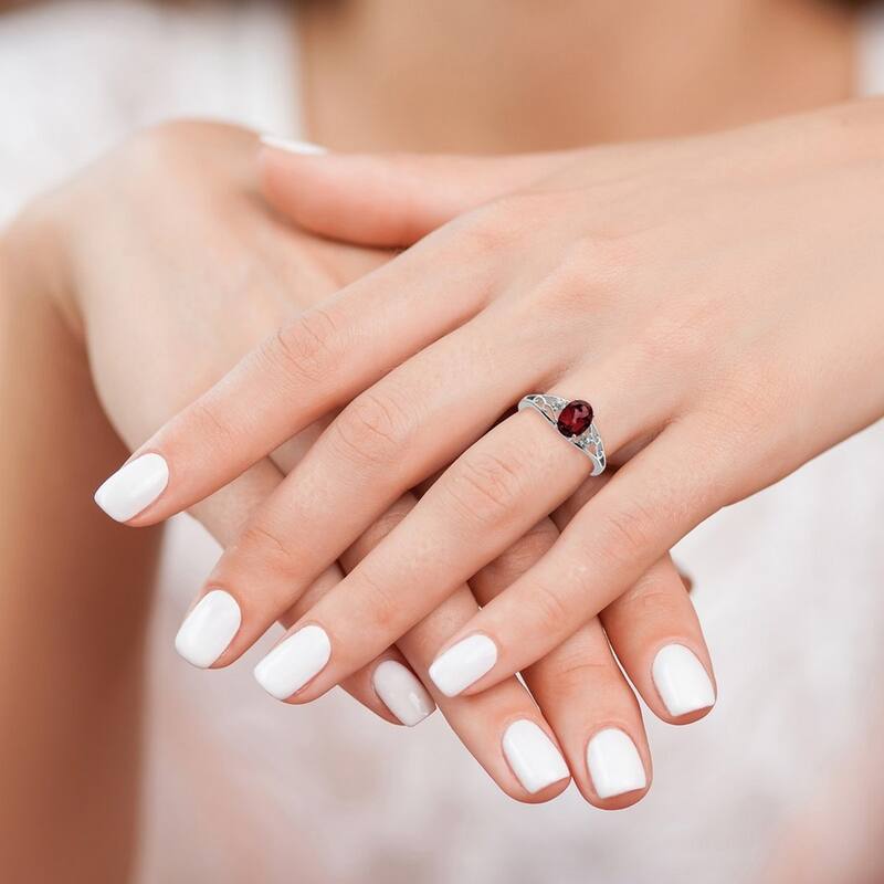 Curata 925 Sterling Silver Oval Polished Open back Garnet Ring