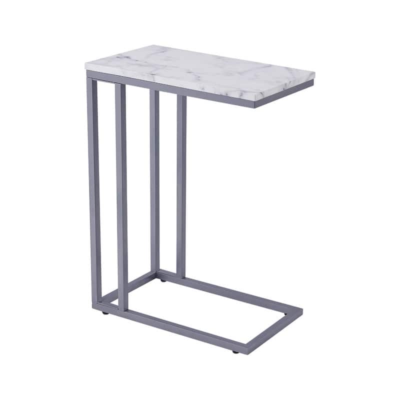 ROSEN GARDEN Faux Marble C-Shape Side End Table Metal Frame, White