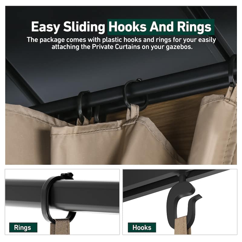 Gazebo Curtain Replacement Universal 4-Panel Sidewalls 10' x 12', Outdoor Gazebo Privacy Curtains with Zipper (Curtain Only)