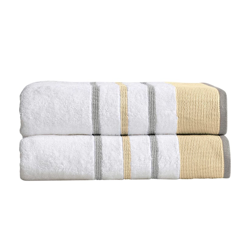 Linery & Co. Luxury Cotton Decorative Towel Set. - Bath Sheet (Pack of 2) - Gold / Grey.