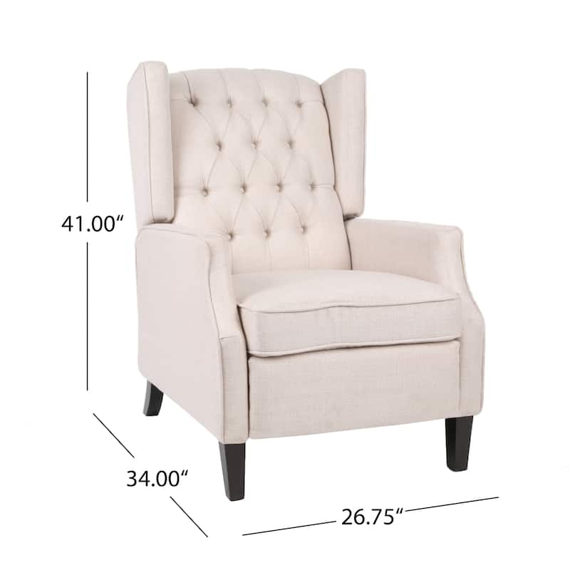 Beige Fabric Mid-Century Wingback Push-Back Recliner with Footrest, Button-Tufted Backrest