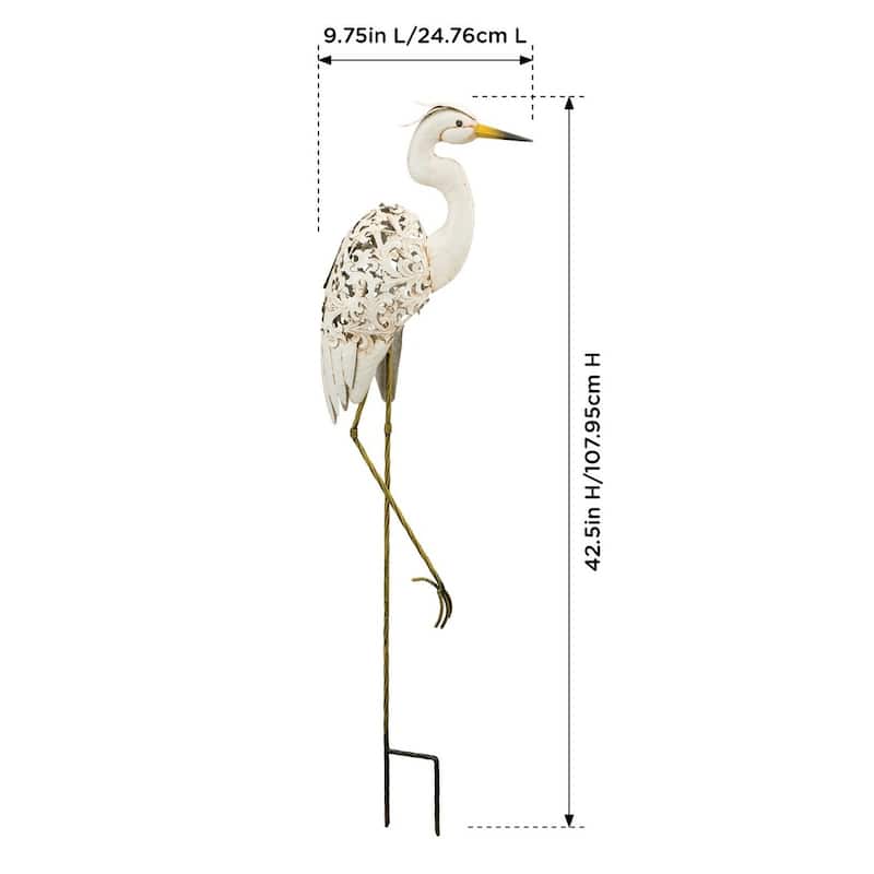 Solar Bird Stake - Egret - 9.75"x4"x42.5"
