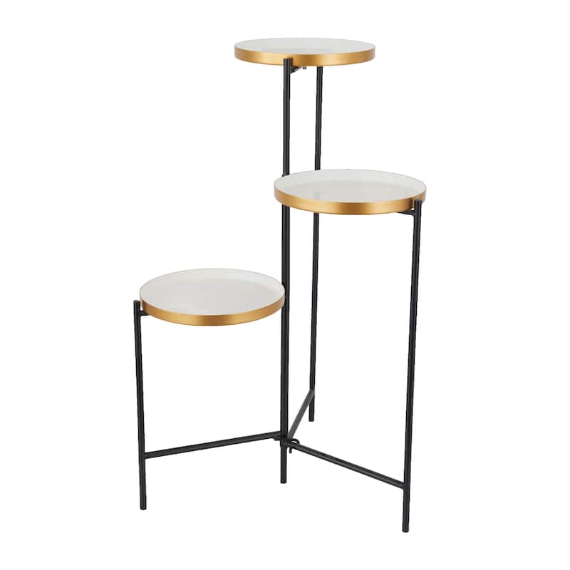 White, Orange or Blue Metal Foldable 3 Tier Plantstand with Enameled Interior - 22 x 18 x 32